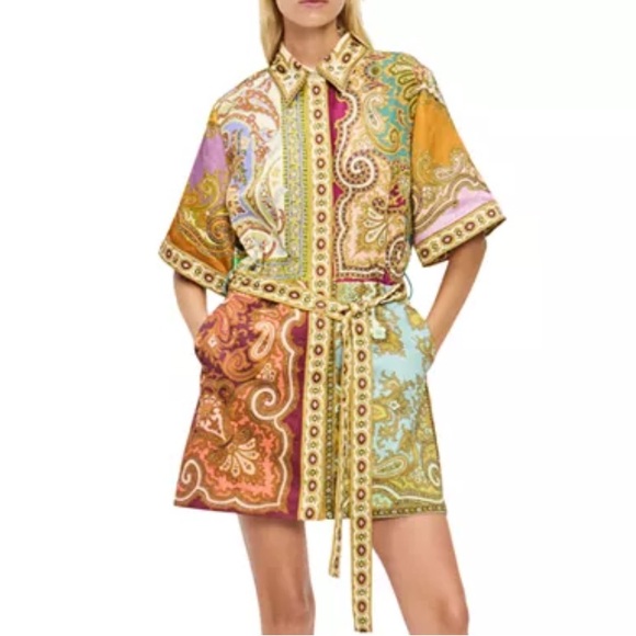 Alemais Dresses & Skirts - NWT✨ALEMAIS Clemenza Spliced Mini Shirtdress